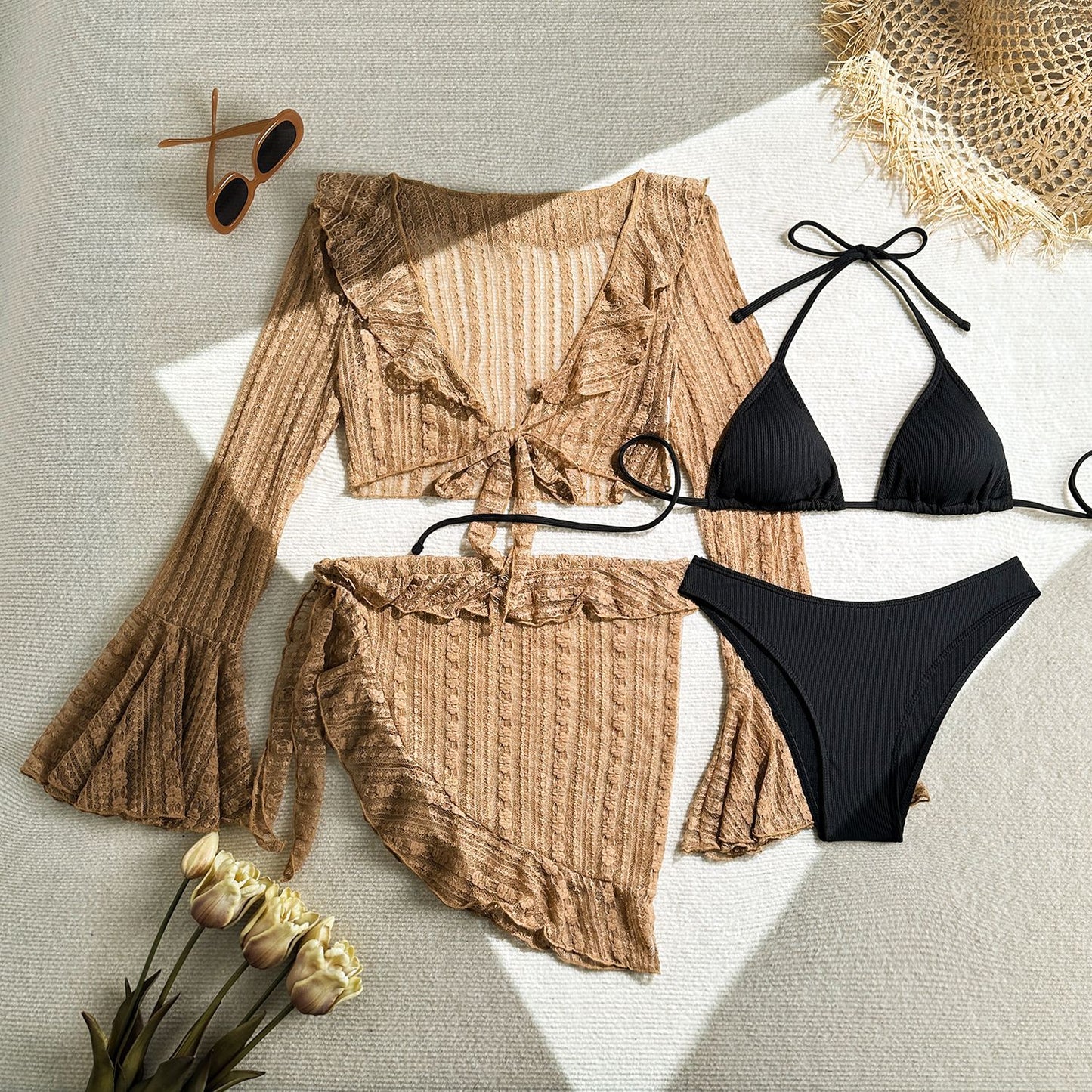 (4 days ready to ship) SY lace mesh four-piece bikini
