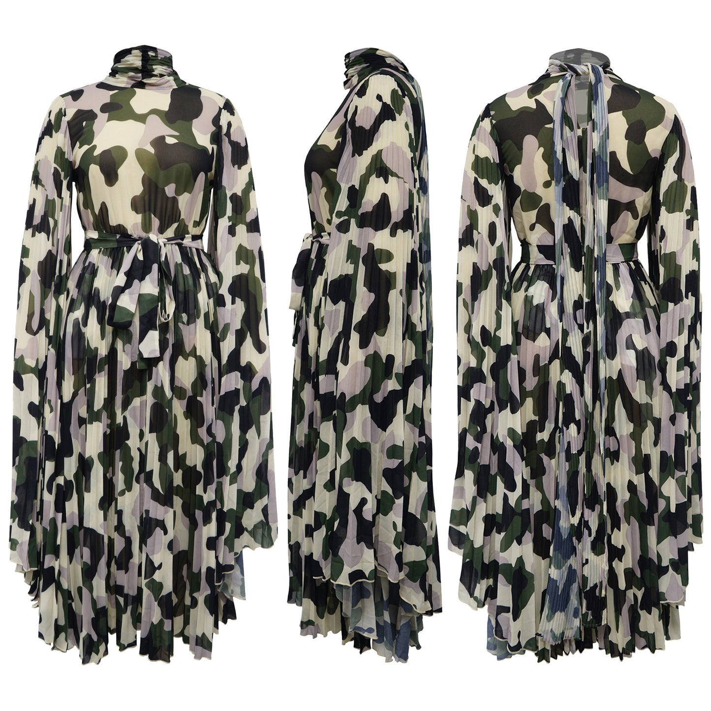 MYF (S-2XL) X20056 African camouflage loose pleated dress