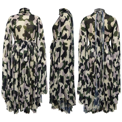 MYF (S-2XL) X20056 African camouflage loose pleated dress