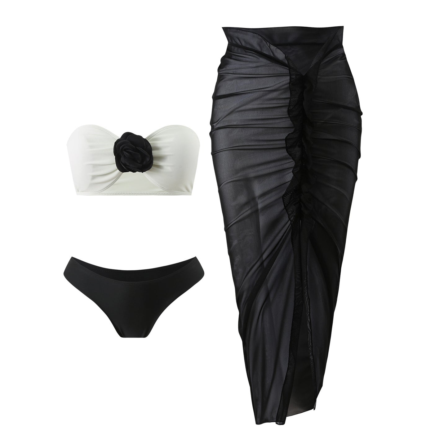 (4 days ready to ship) SY color matching rose three-piece suit mesh long dress swimsuit bikini