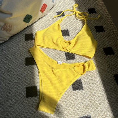 (4 days ready to ship) SY love special fabric split swimsuit bikini