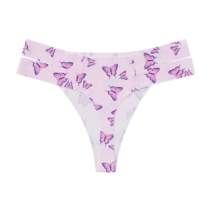 Grinding butterfly printing large size Ice Silk seamless one-piece T-type free sexy T-back