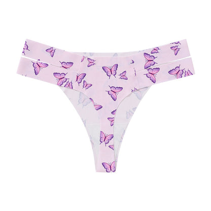 Grinding butterfly printing large size Ice Silk seamless one-piece T-type free sexy T-back