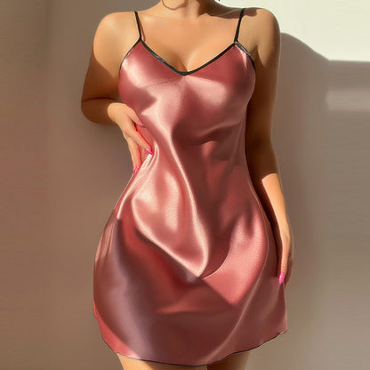 DNL spring artificial silk spaghetti strap nightdress short skirt suspender skirt