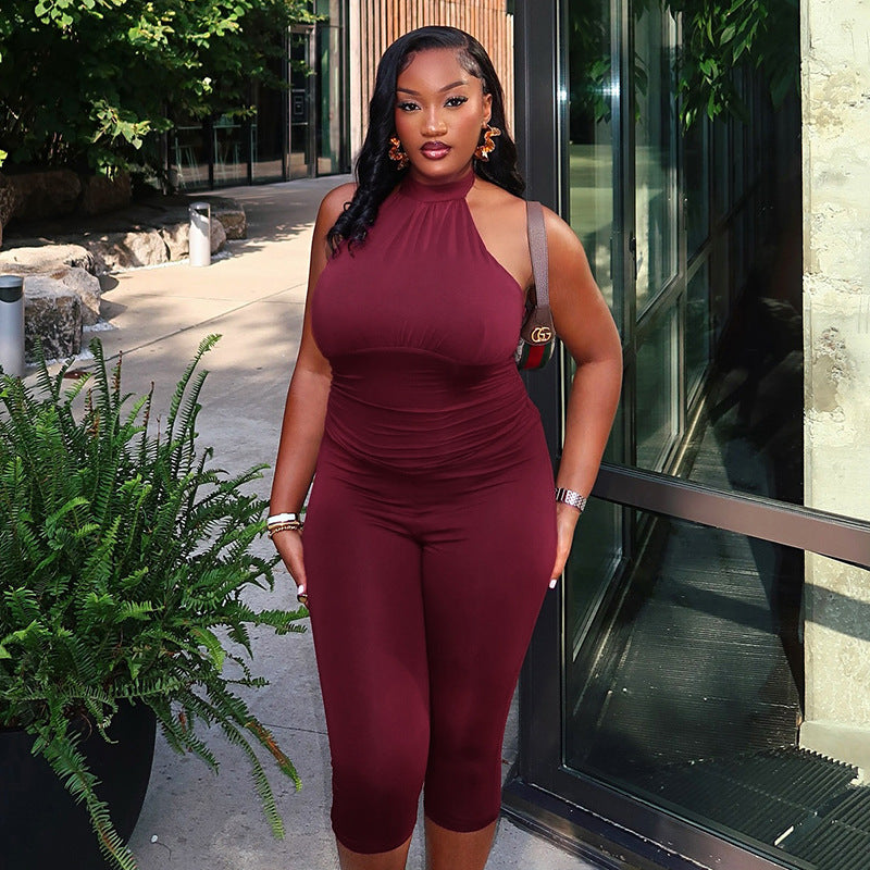 DZHT J25JP492 halter sleeveless backless jumpsuit