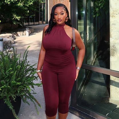 DZHT J25JP492 halter sleeveless backless jumpsuit