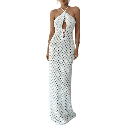 CYB knitted dress sleeveless backless lace up beach sheath dress