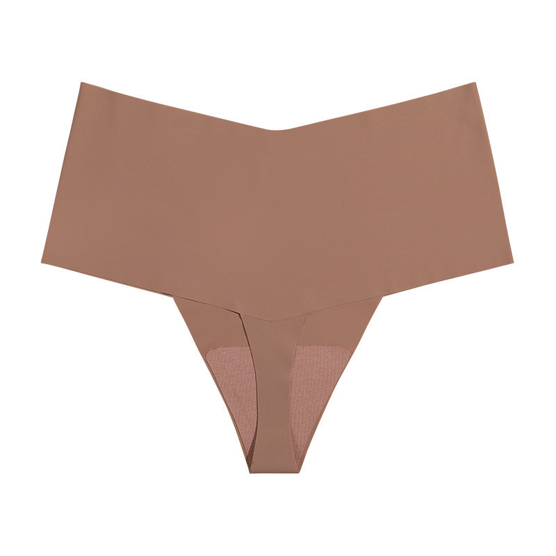 Seamless ice silk T-shaped cotton crotch underwear high waist large size