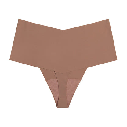 Seamless ice silk T-shaped cotton crotch underwear high waist large size