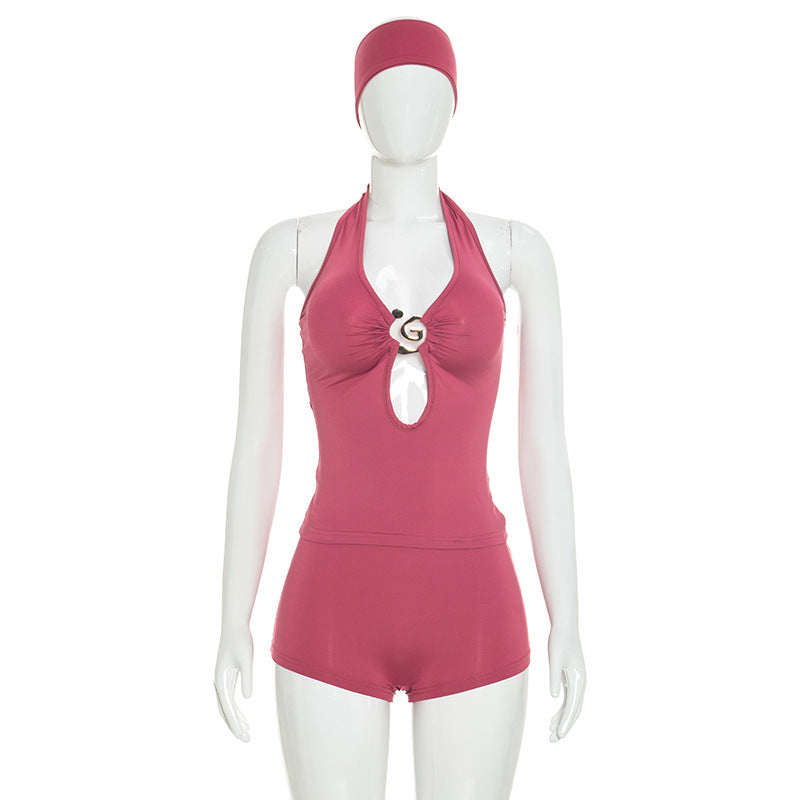 DZHT D26ST195 hair band halter lace-up Sling Top tight shorts two-piece suit