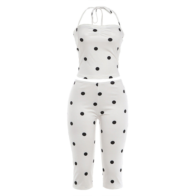SXR 2026 spring sexy polka dot backless top high waist hip raise pants suit