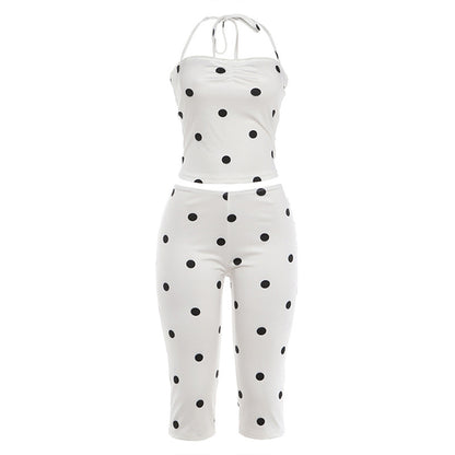 SXR 2026 spring sexy polka dot backless top high waist hip raise pants suit