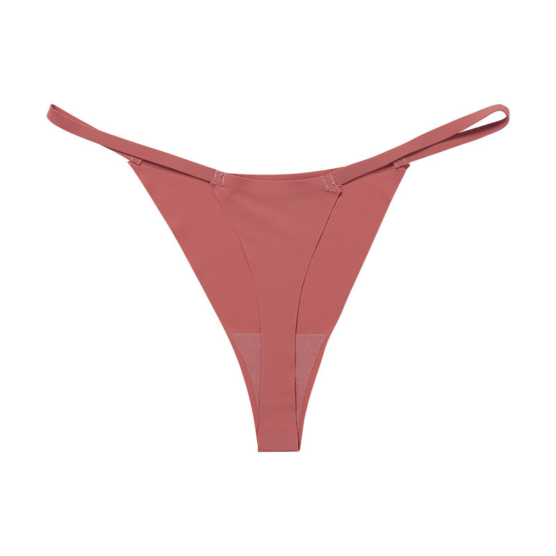 Low waist Ice Silk seamless T-back grinding cotton crotch T-shaped quick-drying