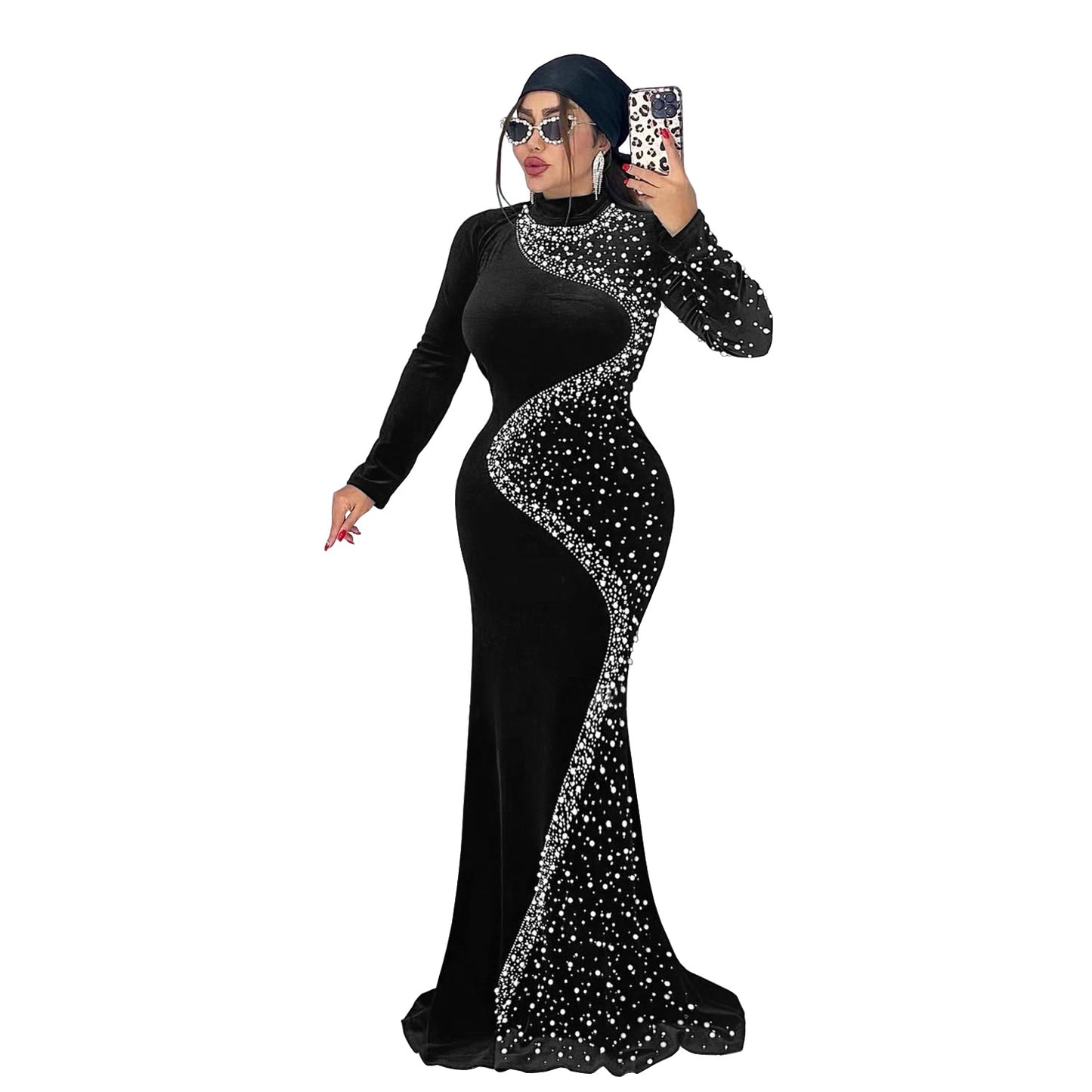 XYZ C7616 elegant velvet rhinestone dress