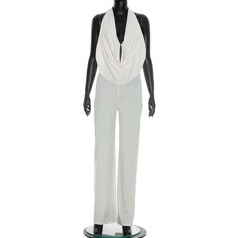 DZHT J26JP084 fashion solid color slim fit slimming pocket cap backless jumpsuit wholesale