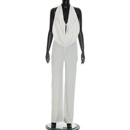 DZHT J26JP084 fashion solid color slim fit slimming pocket cap backless jumpsuit wholesale