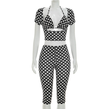 DZHT J26ST079 wave sleeveless dot printed three-piece set