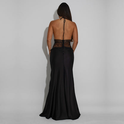 XYZ C7546 lace V-neck stitched backless dress