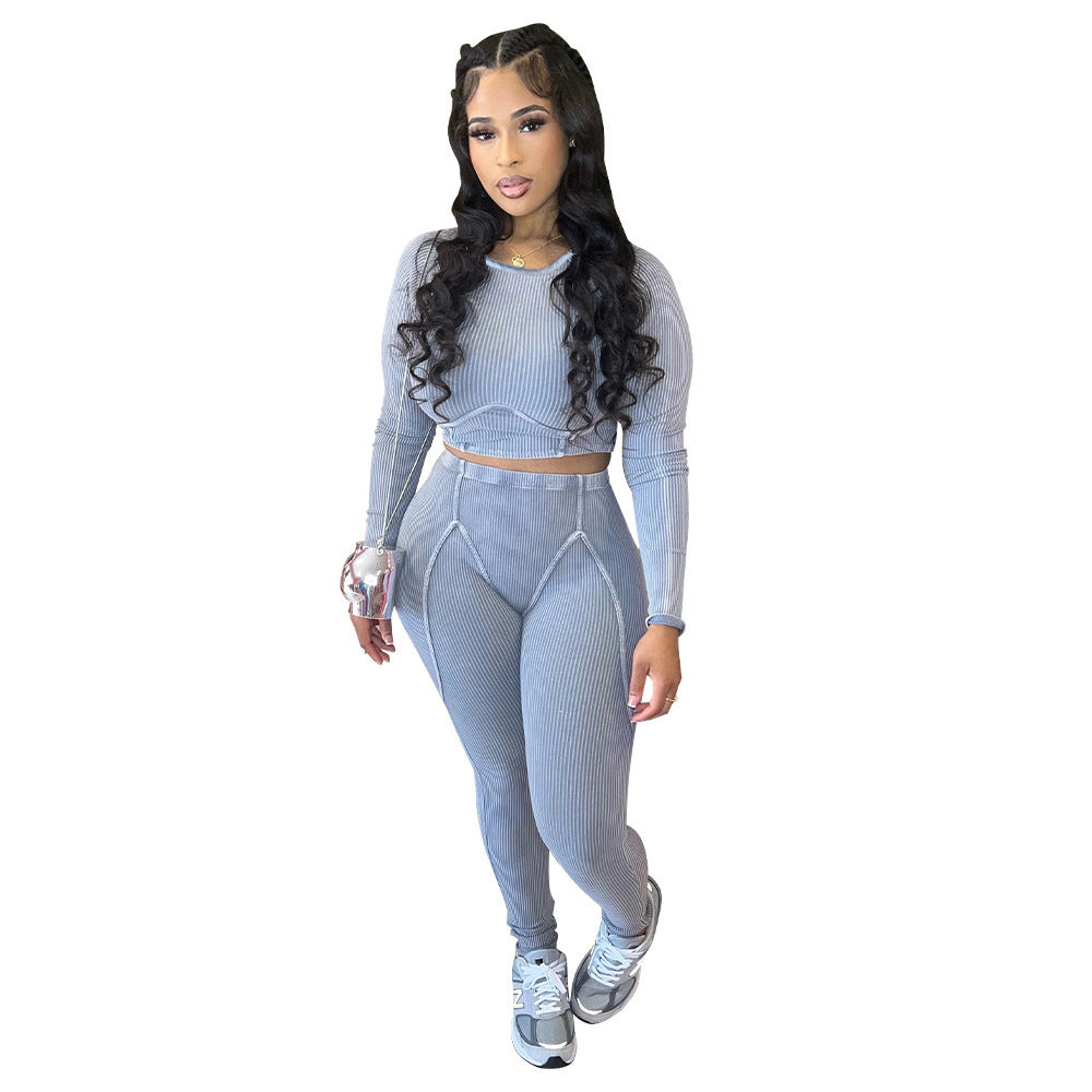 MYF (S-2XL) K10645 casual tight sunken stripe long sleeve sports