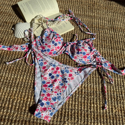 (4 days ready to ship) SY fresh floral printed lace up bikini split swimsuit bikini