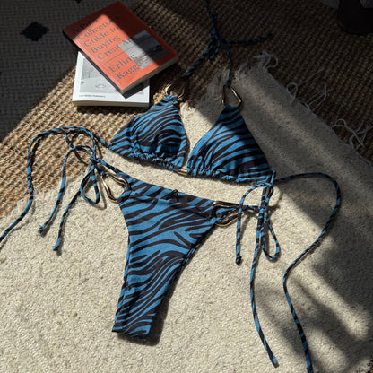 (4 days ready to ship) SY zebra prints metal accessories sling split swimsuit bikini