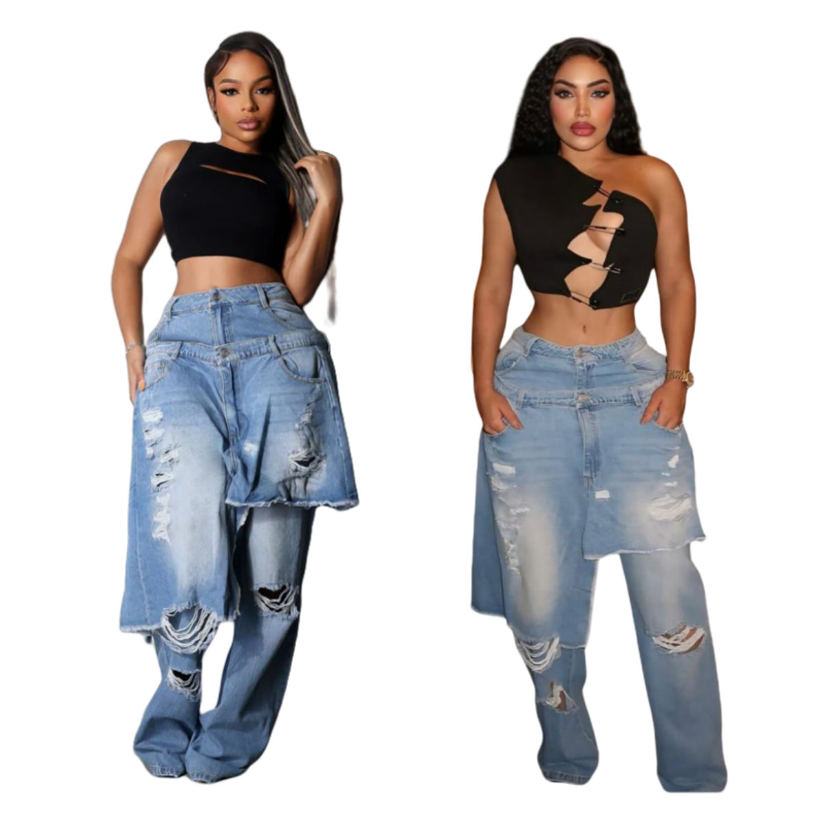 MZ (S-2XL) stretch jeans MZ88661 apron ripped straight pants