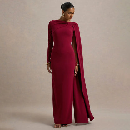 MYF (S-2XL) 10897 one-shoulder ribbon evening dress long sleeve narrow dress