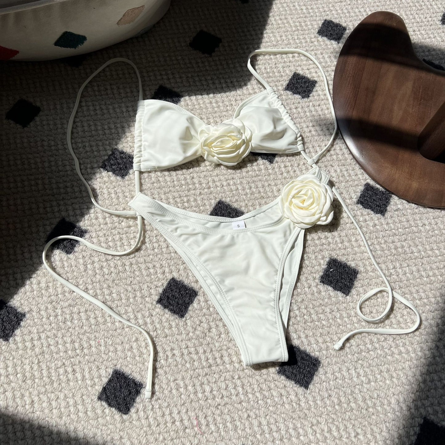 (4 days ready to ship) SY rose drawstring strap split bikini