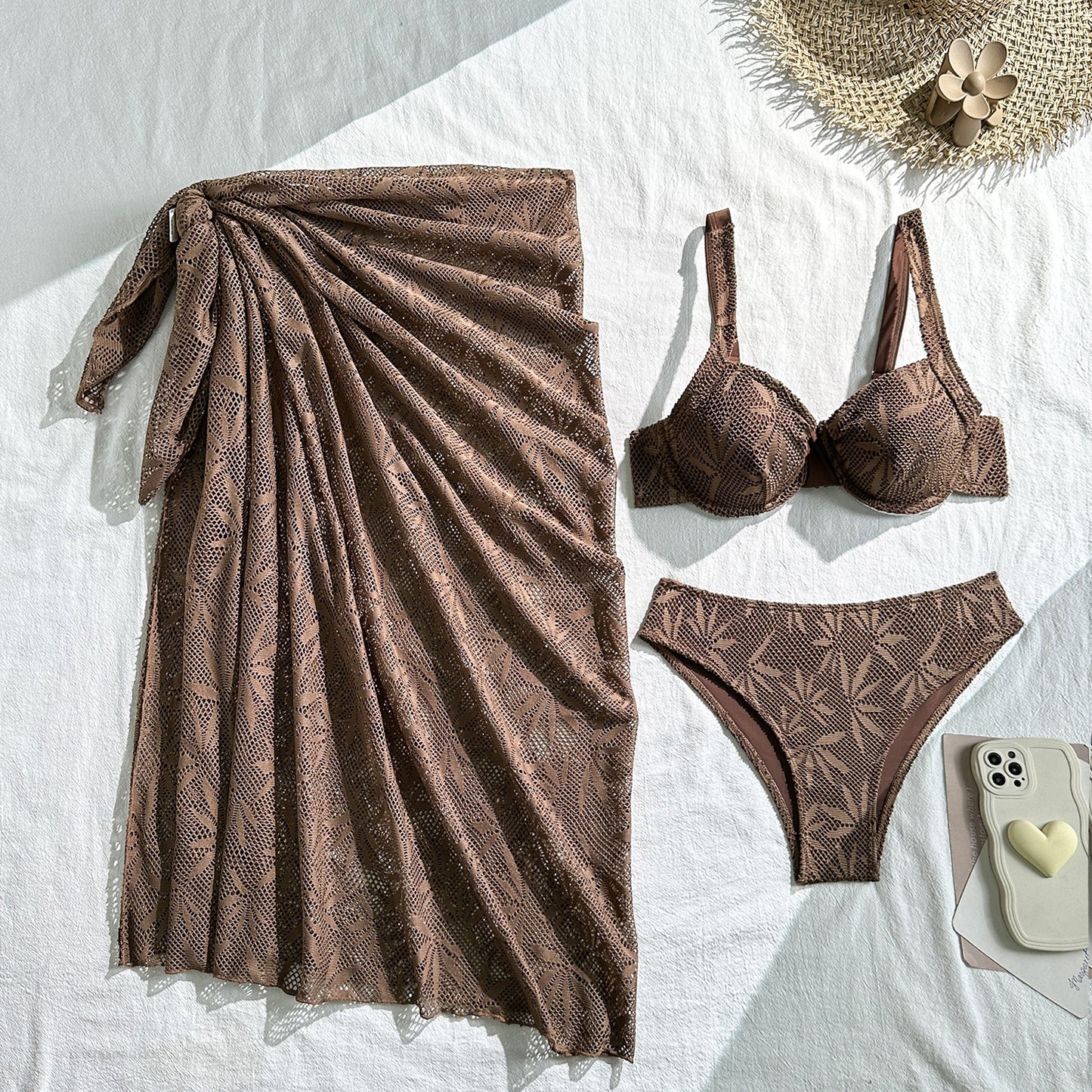 (4 days ready to ship) SY 2026 Wave Beach hollow lace three piece swimsuit bikini