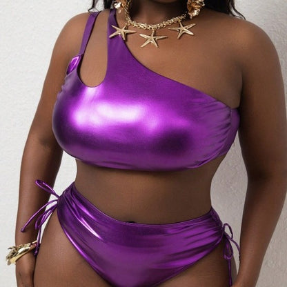 CL (L-4XL) plus size swimsuit solid color bronzing bright fabric bikini two-piece set