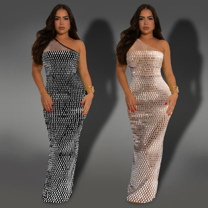 XYZ C7422 mesh rhinestone shoulder sleeveless dress