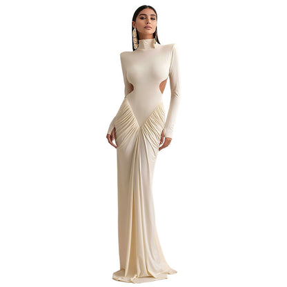 SXR summer turtleneck backless solid color long dress