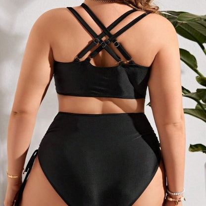 CL (L-4XL) Large size one-piece swimsuit women's high-grade sexy drawstring high waist plump girls two-piece suit