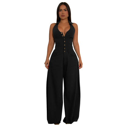 MYF (S-2XL) 10884 pocket sleeveless backless casual jumpsuit
