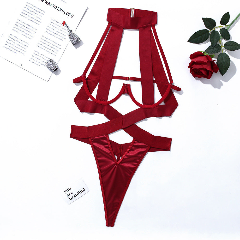 Purple women's rope hollow-out halter jumpsuit sexy