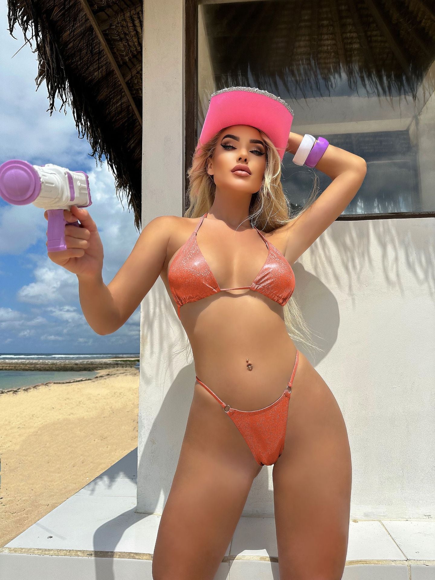 (4 days ready to ship) SY T-shaped split shiny bikini