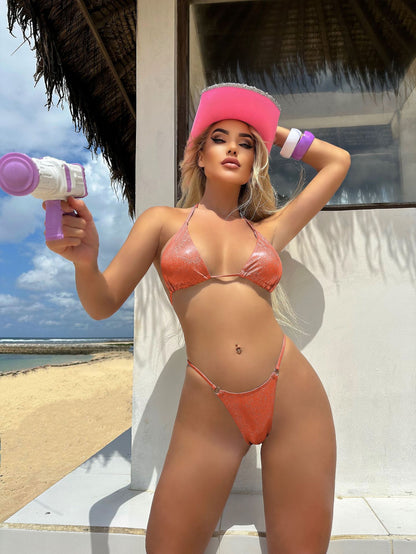 (4 days ready to ship) SY T-shaped split shiny bikini