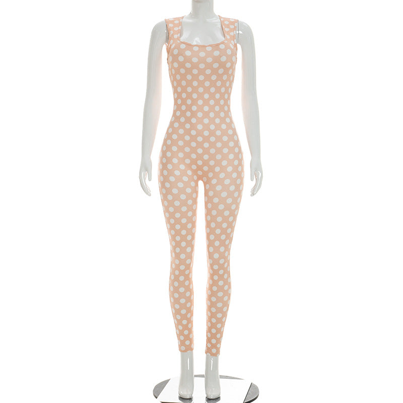 DZHT J26JP025 fashion slim fit slimming temperament polka dot jumpsuit