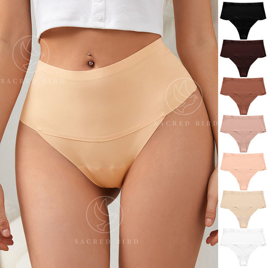 Simple T-shaped traceless plus size one-piece Ice Silk nude feel cotton crotch breathable T-back