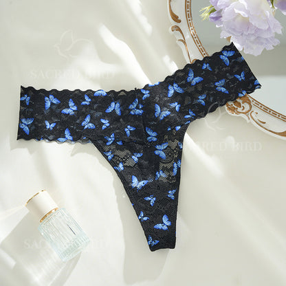 Low waist plus size lace see-through free off T-type breathable purified cotton crotch skin-friendly fitness exercise T-back