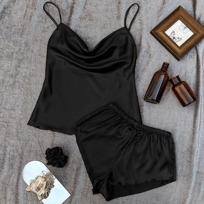 DNL pure color Ice Silk suspender shorts suit lightweight two-piece set