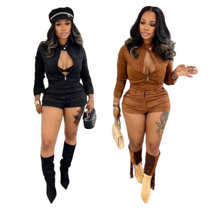 MZ (S-2XL) MZ88673 long sleeve shorts stretch deerskin velvet suit