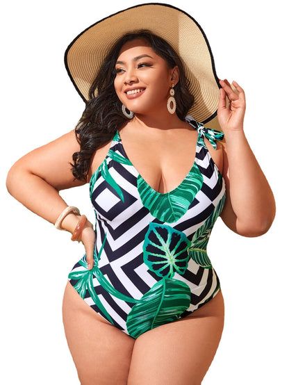 LF (L-4XL) women's one-piece color printing sexy swimsuit plus size