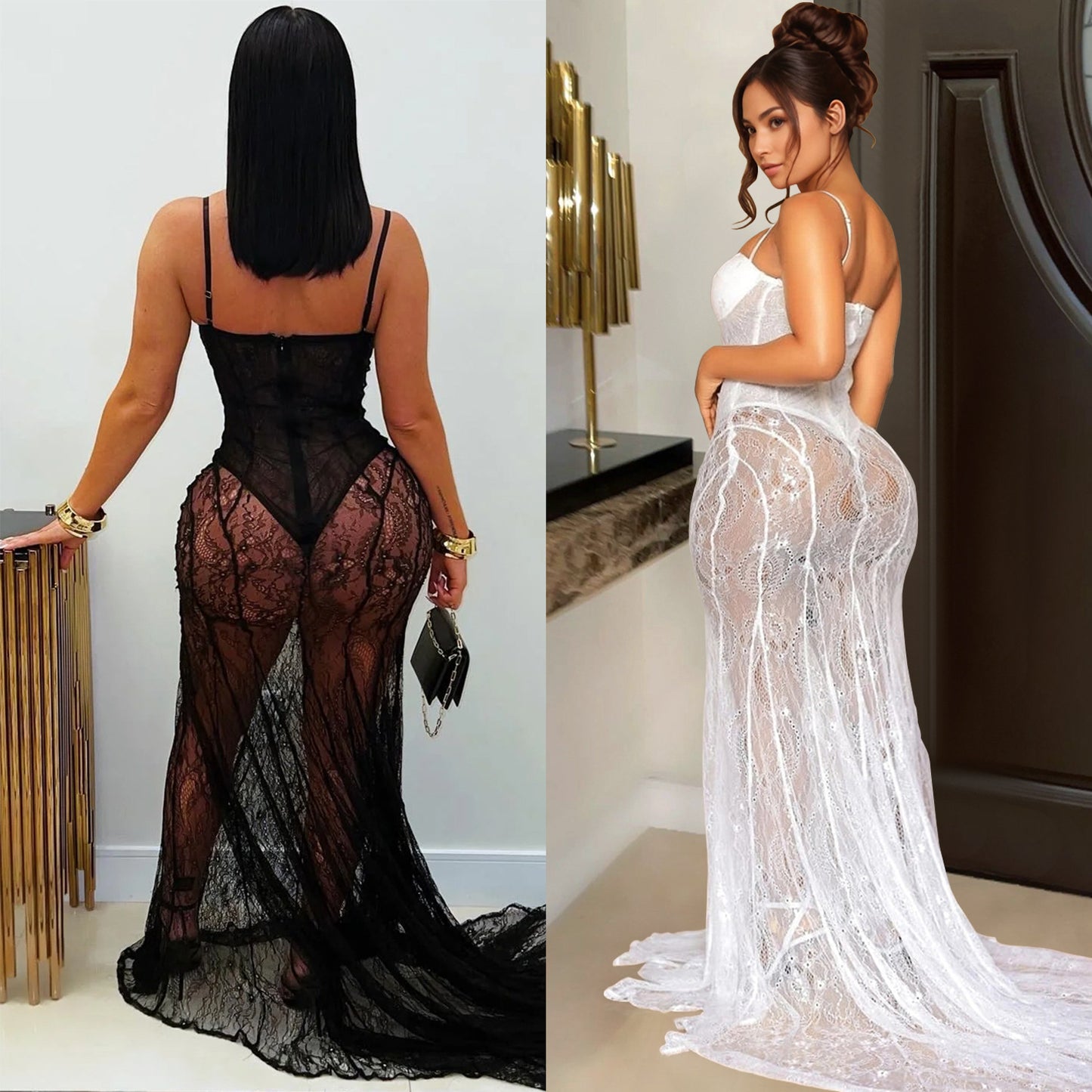 XYZ C7520 suspender lace see-through dress