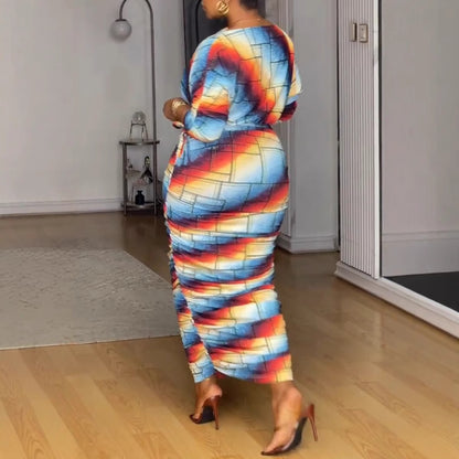 GY (S-3XL) S10910 printed pleating Raglan long sleeves skirt two-piece set