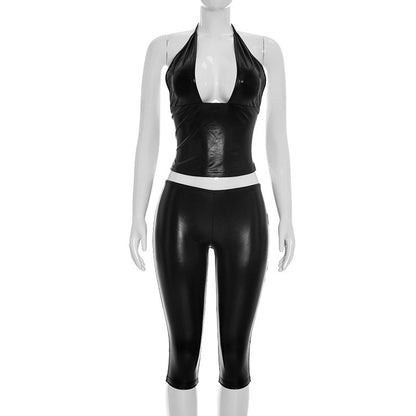 DZHT Y26ST239 summer halter top solid color tights suit