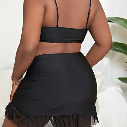 LF (L-4XL) bikini sexy suit split black plus size swimsuit