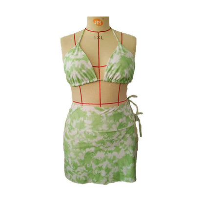 LF (L-4XL) 2026 swimsuit female split triangle plus size printed three-piece set