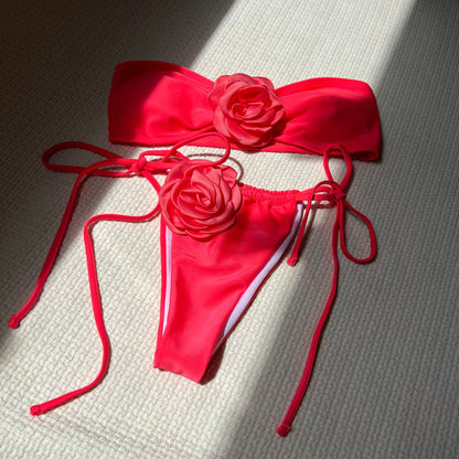 (4 days ready to ship) SY rose tube top drawstring strap split swimsuit bikini 9150