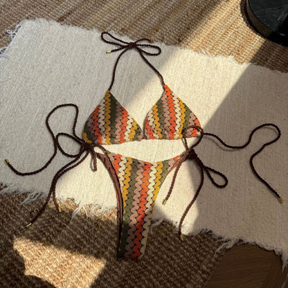(4 days ready to ship) SY Braid Rope special embroidery split swimsuit bikini